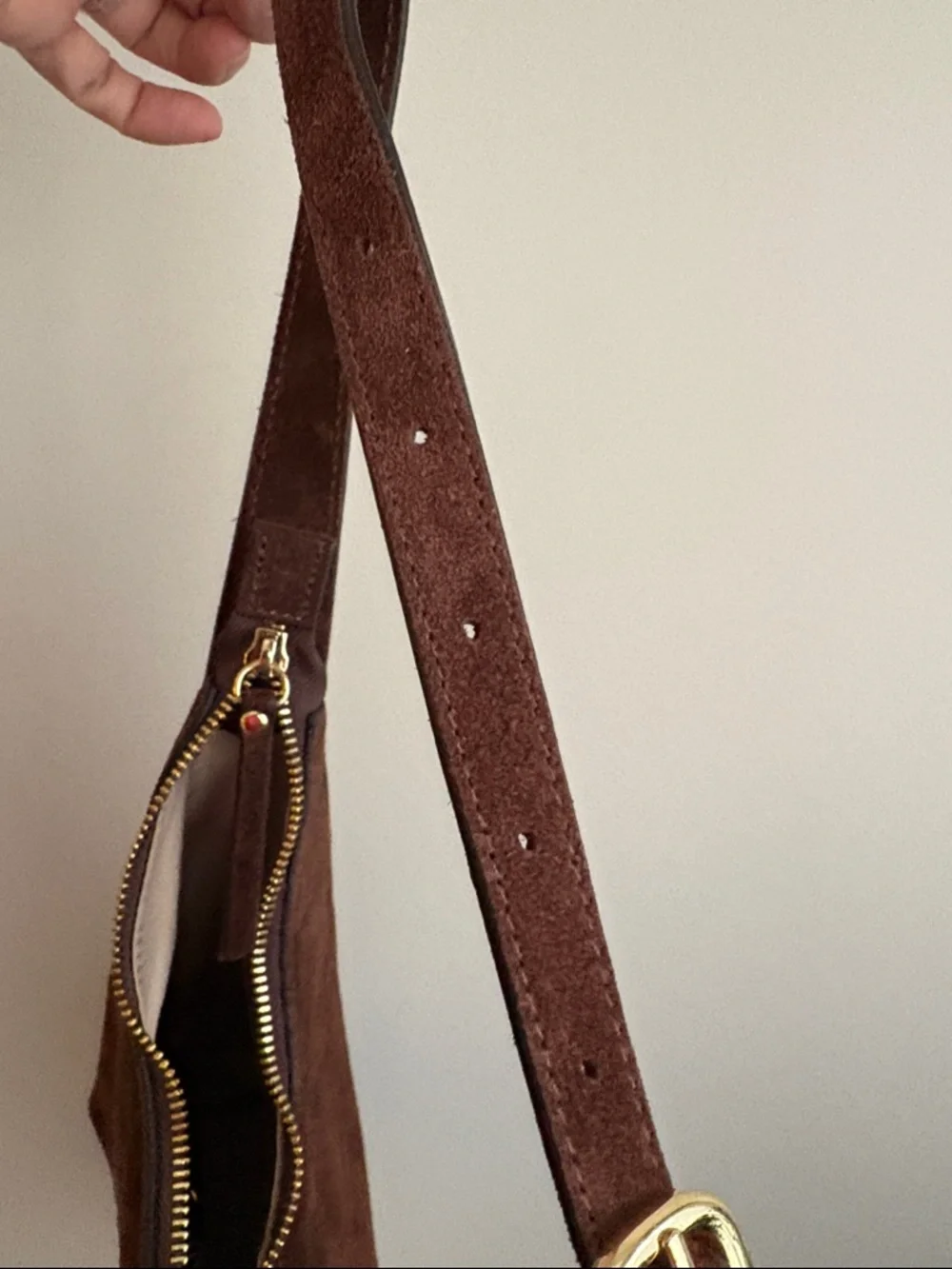 L'INTERVALLE Dark Brown Suede Shoulder Bag - Picture 9 of 10